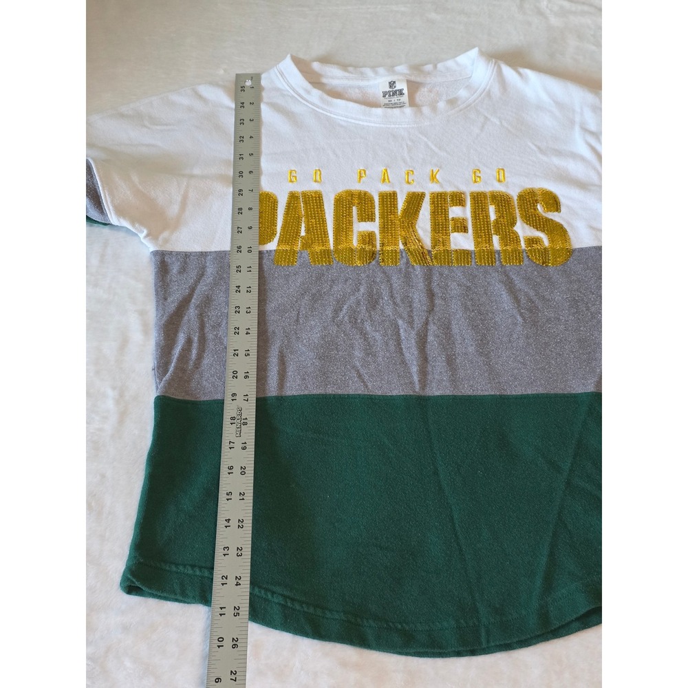 PINK Victoria's Secret Green Bay Packers Sequin Sweatshirt Grey Green XS RARE - Picture 7 of 9
